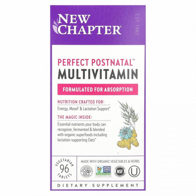 New Chapter, Perfect Postnatal, мультивитамины из цельных продуктов, 96 вегетарианских таблеток