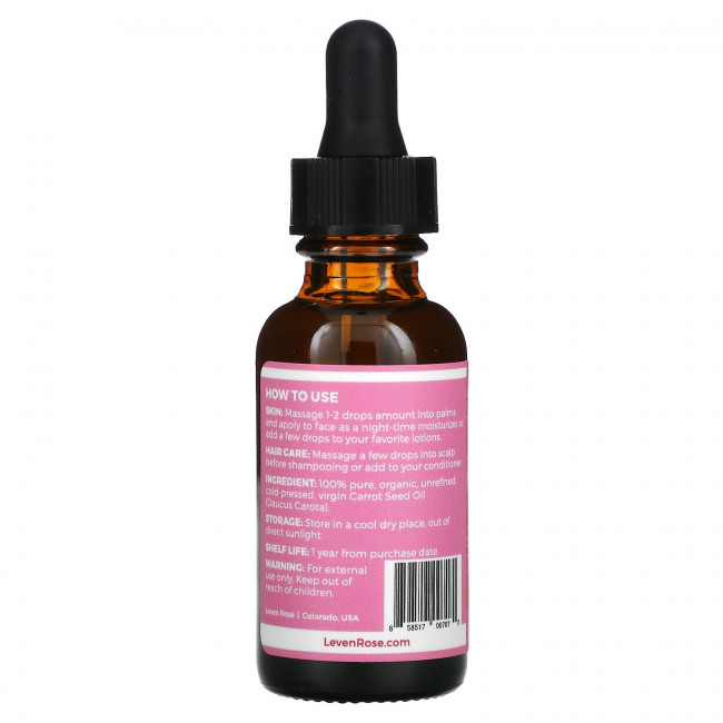 Leven Rose, 100% чистое и органическое, масло семян моркови, 30 мл (1 жидк. Унция) Leven Rose, 100% чистое и органическое, масло семян моркови, 30 мл (1 жидк. Унция)