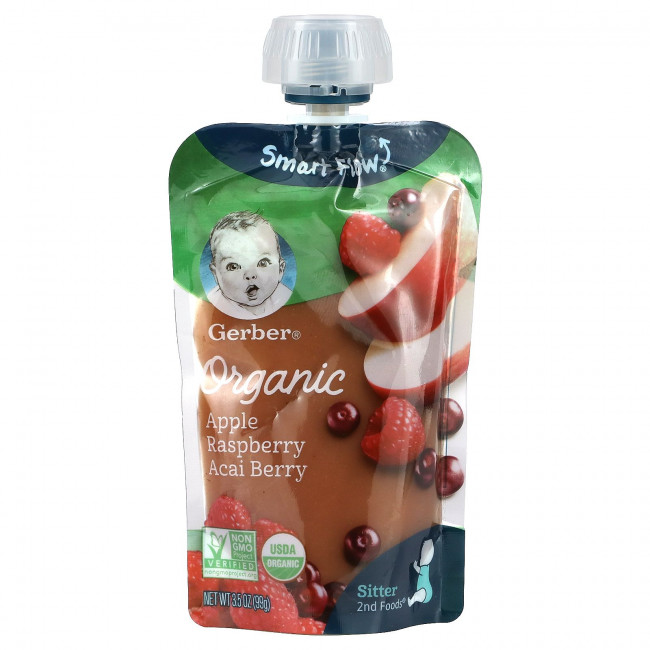 Gerber, Smart Flow, органическое яблоко, малина и ягоды асаи, 6 пакетиков по 99 г (3,5 унции) Gerber, Smart Flow, органическое яблоко, малина и ягоды асаи, 6 пакетиков по 99 г (3,5 унции)