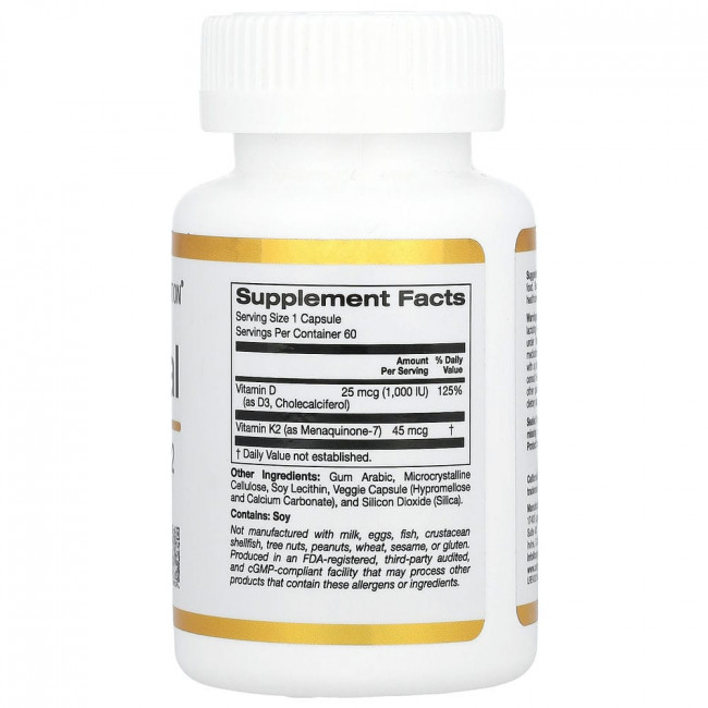 California Gold Nutrition, липосомальные витамины K2 и D3, 60 вегетарианских капсул California Gold Nutrition, липосомальные витамины K2 и D3, 60 вегетарианских капсул