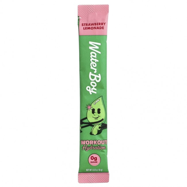 Waterboy, Workout Hydration, смесь для приготовления электролитического напитка, со вкусом клубничного лимонада, 10 пакетиков-стиков по 6,1 г (0,22 унции)