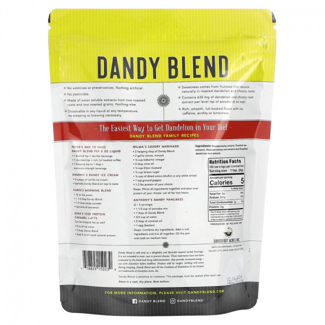 Dandy Blend, растворимый травяной напиток с одуванчиком, без кофеина, 200 г (7,05 унции)