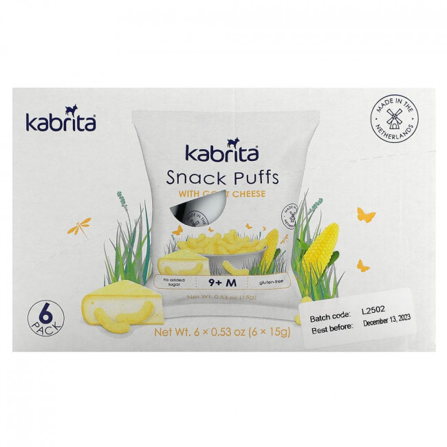 Kabrita, снековые палочки, 9+ месяцев, с козьим сыром, 6 упаковок, 15 г каждая (сняты с производства)
