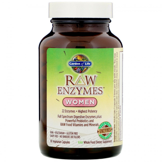 Garden of Life, Ферменты RAW Enzymes для женщин, 90 вегетарианских капсул