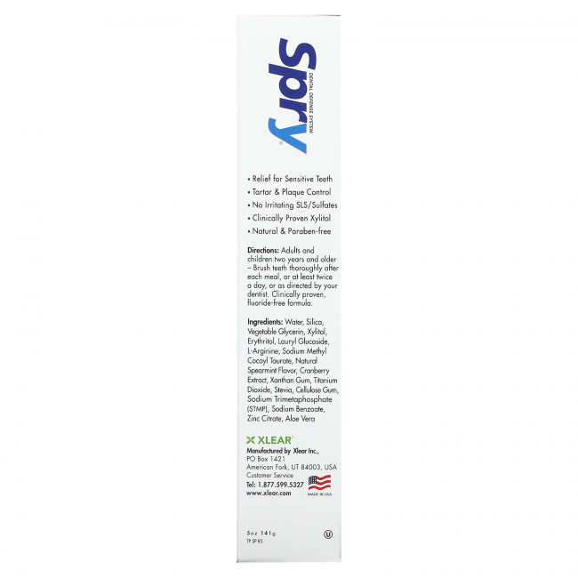 Xlear, Natural Spry, зубная паста против зубного налета, без фтора, мята, 141 г (5 унций) Xlear, Natural Spry, зубная паста против зубного налета, без фтора, мята, 141 г (5 унций)
