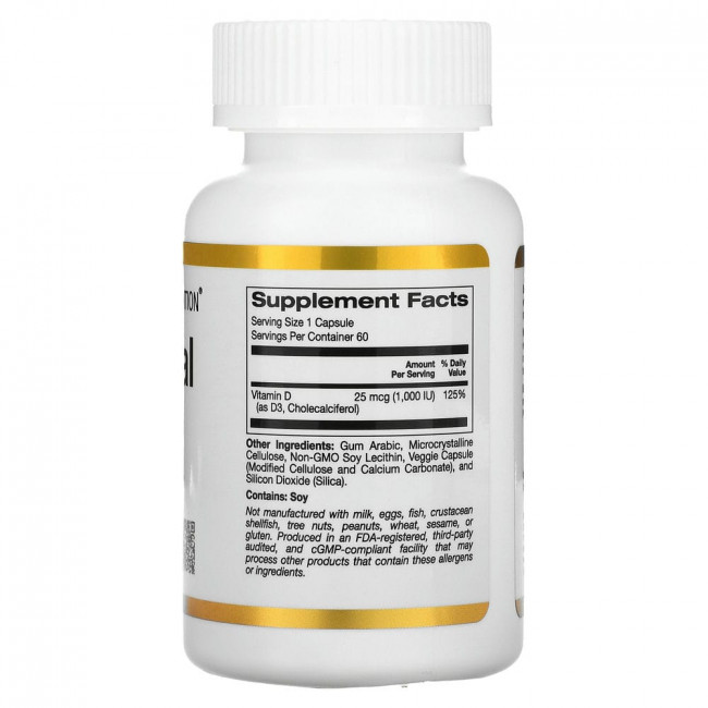 California Gold Nutrition, липосомальный витамин D3, 25 мкг (1000 МЕ), 60 растительных капсул