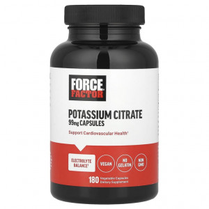Force Factor, Цитрат калия, 99 мг, 180 растительных капсул