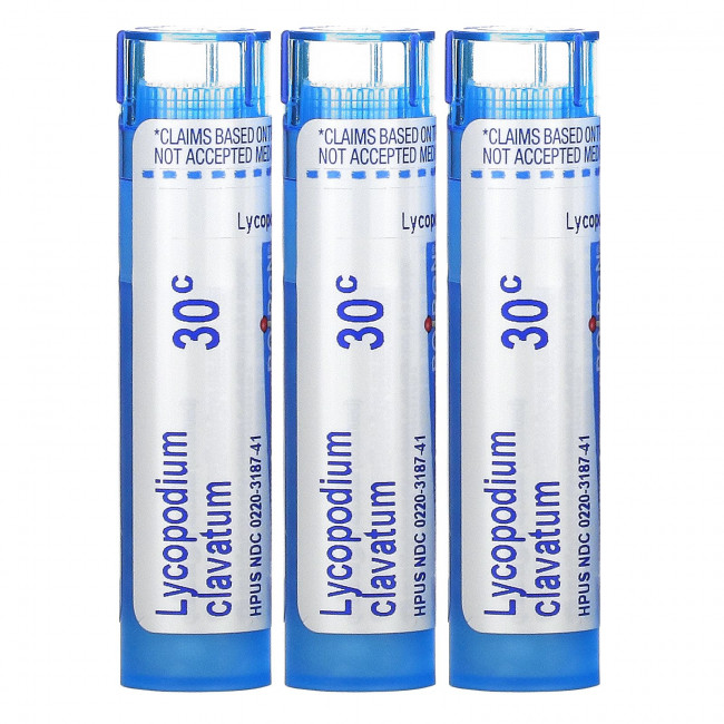 Boiron, Lycopodium, от вздутия живота и газообразования, гранулы Meltaway, 30C, 3 пробирки, 80 гранул в каждой