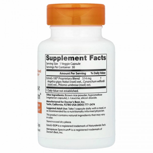 Doctor's Best, Спектр для помощи при менопаузе с EstroG-100, 30 вегетарианских капсул Doctor's Best, Спектр для помощи при менопаузе с EstroG-100, 30 вегетарианских капсул