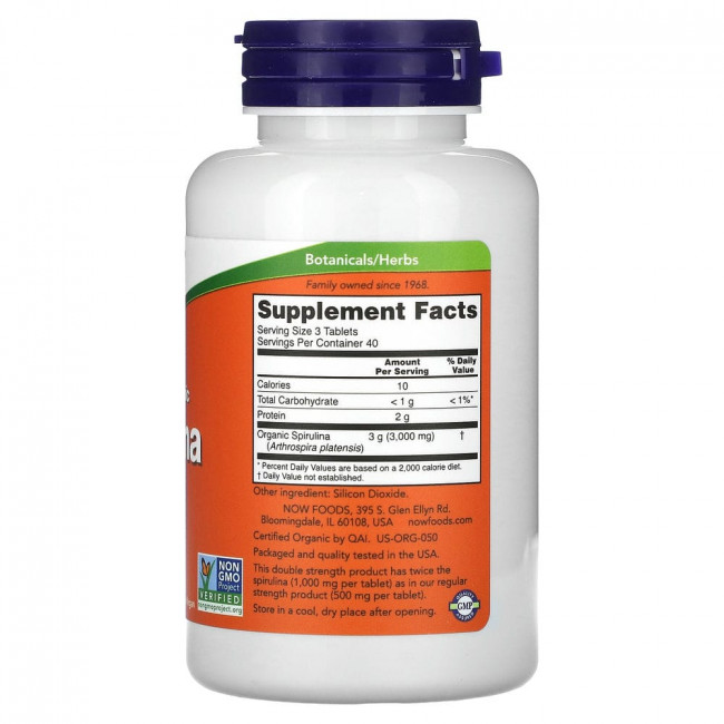 NOW Foods, сертифицированная органическая спирулина,1000 мг, 120 таблеток NOW Foods, сертифицированная органическая спирулина,1000 мг, 120 таблеток