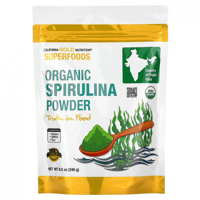 California Gold Nutrition, Superfoods, органический порошок спирулины, 240 г (8,5 унции) California Gold Nutrition, Superfoods, органический порошок спирулины, 240 г (8,5 унции)