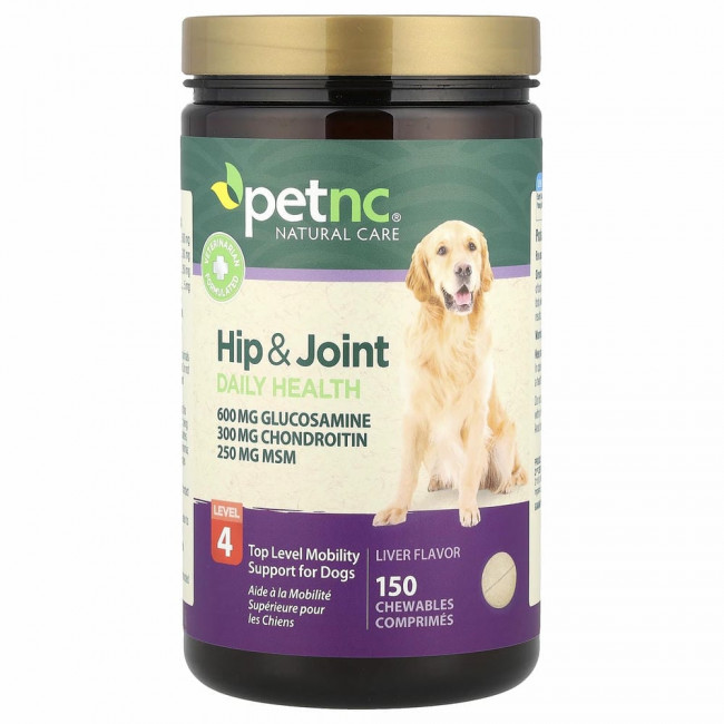 petnc NATURAL CARE, Естественный уход за питомцами,здоровье бедер и суставов, 4 уровня, вкус печени, 150 жевательных таблеток