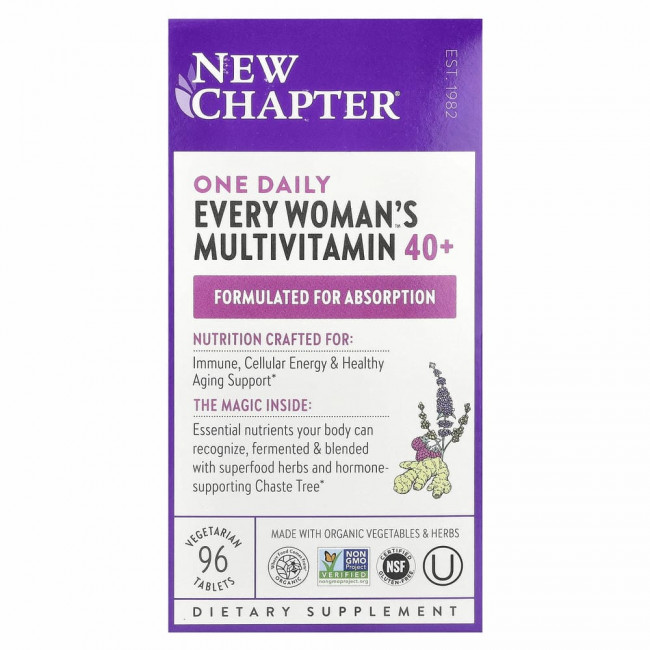 New Chapter, 40+ Every Woman's One Daily, витаминный комплекс на основе цельных продуктов для женщин старше 40 лет, 96 вегетарианских таблеток