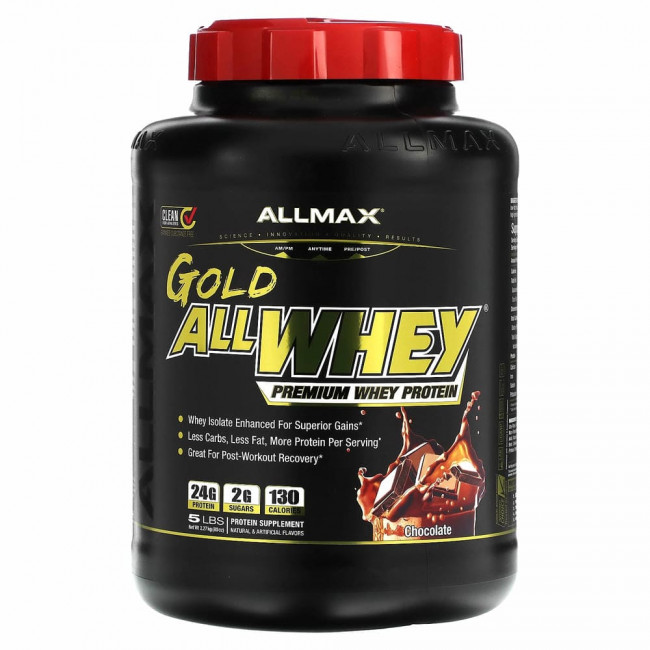 ALLMAX Nutrition, Gold AllWhey, сывороточный протеин премиального качества, шоколад, 2,27 кг (5 фунтов) ALLMAX Nutrition, Gold AllWhey, сывороточный протеин премиального качества, шоколад, 2,27 кг (5 фунтов)