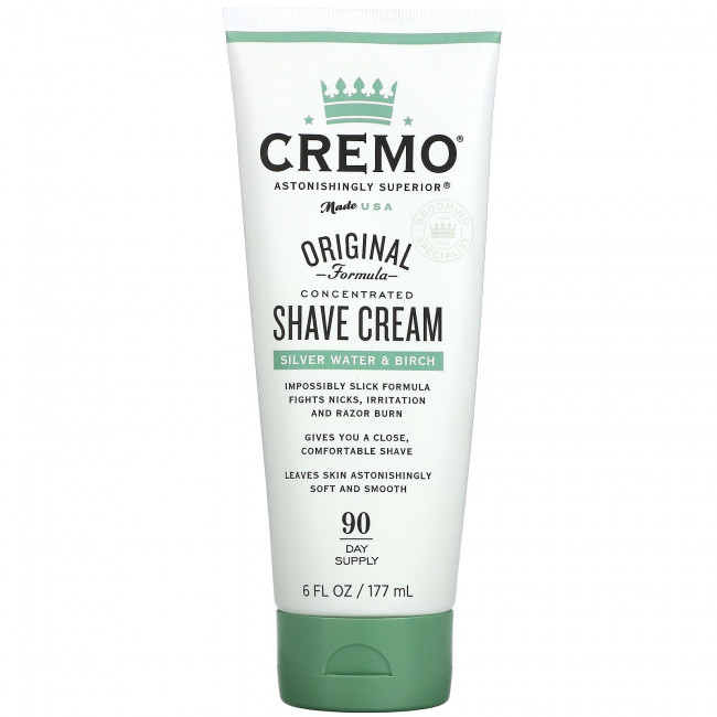 Cremo, Концентрированный крем для бритья оригинальной формулы, с серебристой водой и березовой водой, 177 мл (6 жидк. Унций)