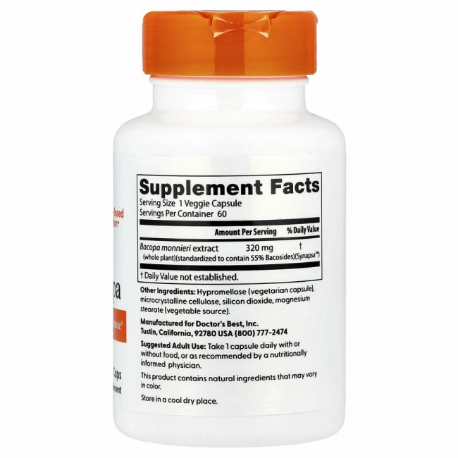Doctor's Best, бакопа с Synapsa, 320 мг, 60 вегетарианских капсул Doctor's Best, бакопа с Synapsa, 320 мг, 60 вегетарианских капсул