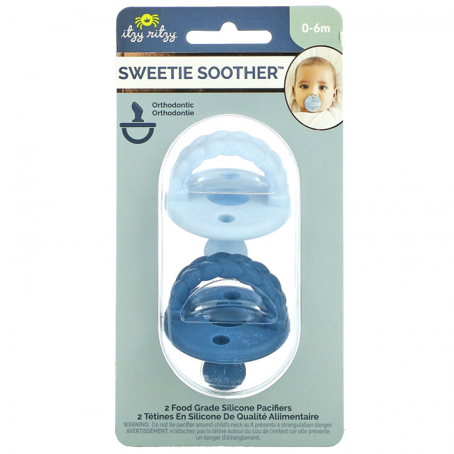 itzy ritzy, Sweetie Soother, пищевые силиконовые пустышки, для детей от 0 до 6 месяцев, косички Sky & Surf, 2 пустышки itzy ritzy, Sweetie Soother, пищевые силиконовые пустышки, для детей от 0 до 6 месяцев, косички Sky & Surf, 2 пустышки