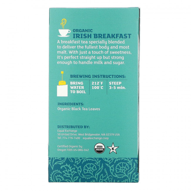 Equal Exchange, Organic Irish Breakfast, черный чай, 20 чайных пакетиков, 40 г (1,41 унции)