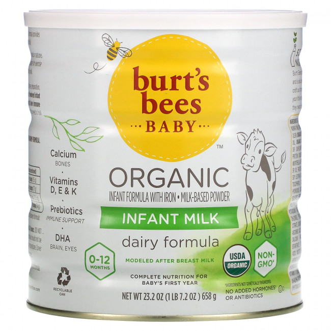 Burt's Bees, Baby, органическая смесь для младенцев с железом, детское молоко, 0–12 месяцев, 658 г (23,2 унции) Burt's Bees, Baby, органическая смесь для младенцев с железом, детское молоко, 0–12 месяцев, 658 г (23,2 унции)