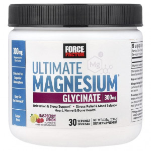 Force Factor, Ultimate, смесь для приготовления напитка с глицинатом магния, со вкусом малины и лимона, 123,6 г (4,36 унции)