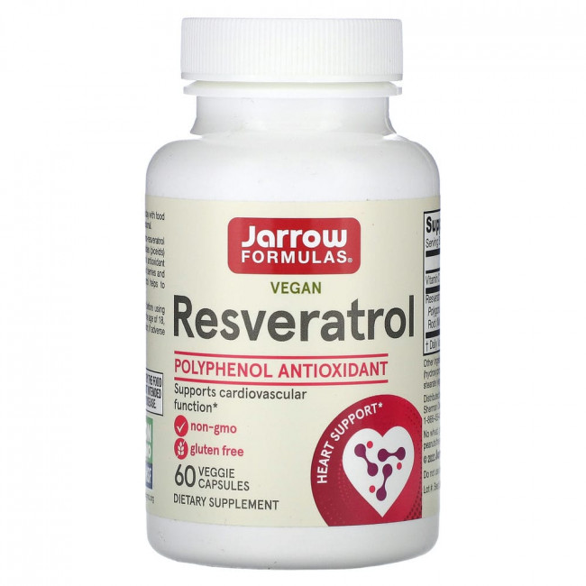 Jarrow Formulas, ресвератрол, 100 мг, 60 вегетарианских капсул Jarrow Formulas, ресвератрол, 100 мг, 60 вегетарианских капсул