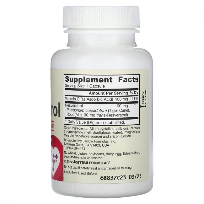 Jarrow Formulas, ресвератрол, 100 мг, 60 вегетарианских капсул Jarrow Formulas, ресвератрол, 100 мг, 60 вегетарианских капсул