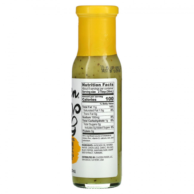 Chosen Foods, Чистое масло авокадо, заправка и маринад, лимон и чеснок, 237 мл (8 жидк. Унций)
