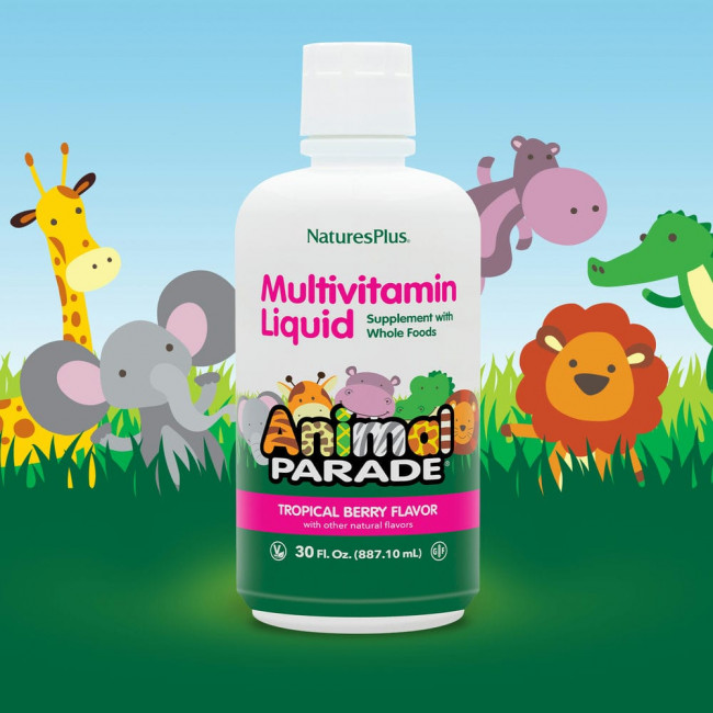 NaturesPlus, Source of Life, детский жидкий мультивитамин Animal Parade с натуральным вкусом тропических ягод, 887,10 мл (30 жидких унций)