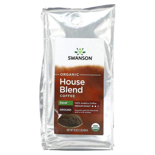 Swanson, Органический домашний кофе, молотый, средней обжарки, без кофеина, 454 г (1 фунт) Swanson, Органический домашний кофе, молотый, средней обжарки, без кофеина, 454 г (1 фунт)
