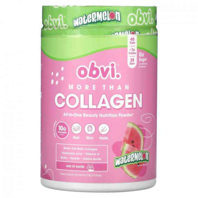 Obvi, More Than Collagen, All-In-One Beauty Nutrition Powder, Watermelon, 10.93 oz (310 g)