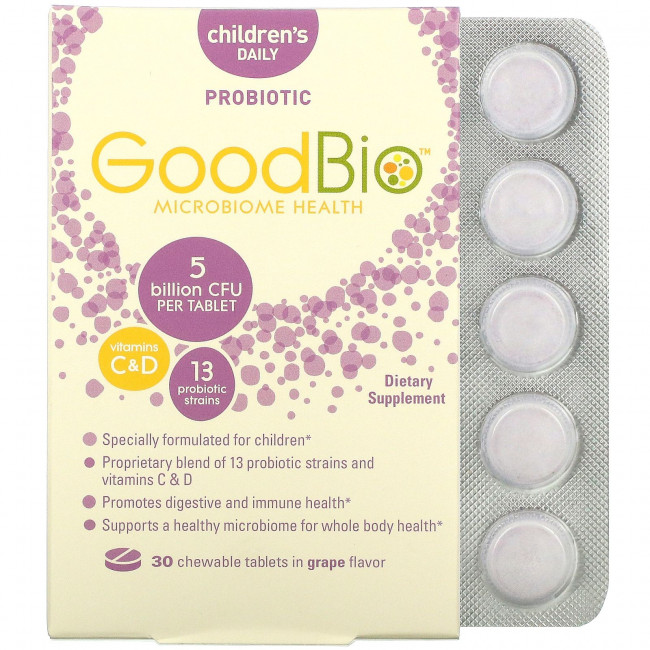BioSchwartz, GoodBio, ежедневный пробиотик для детей, виноград, 30 жевательных таблеток BioSchwartz, GoodBio, ежедневный пробиотик для детей, виноград, 30 жевательных таблеток