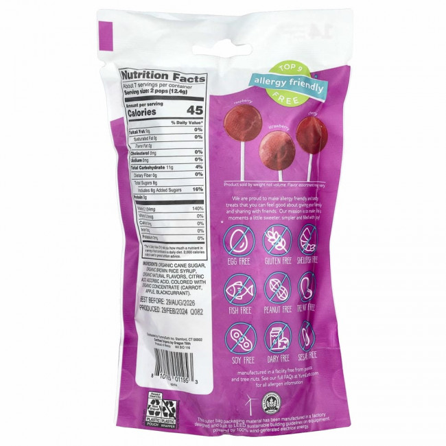 YumEarth, Organic Pops, витамин C, клубничное мороженое, ягоды раззматаз, вишня, 14 леденцов, 87 г (3,1 унции)