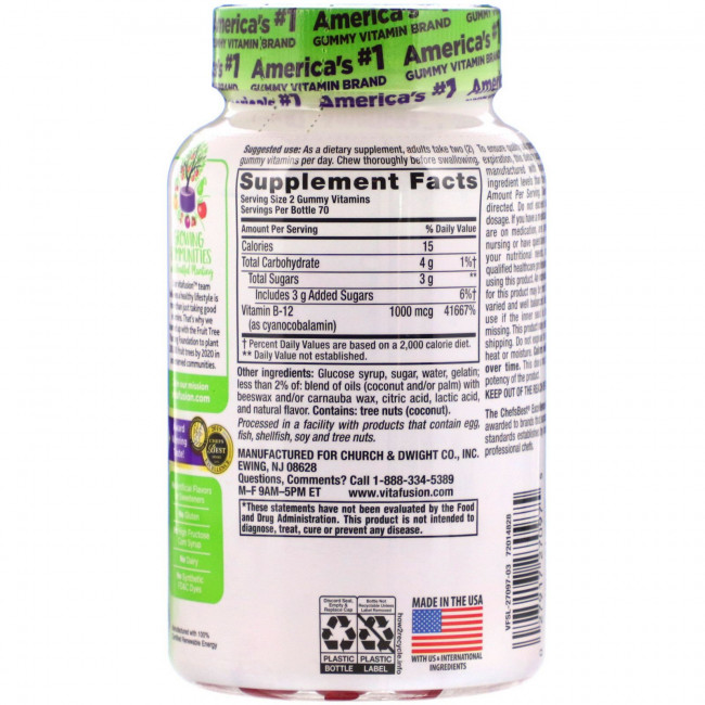 VitaFusion, B12, натуральный вкус малины, 500 мкг, 140 жевательных таблеток VitaFusion, B12, натуральный вкус малины, 500 мкг, 140 жевательных таблеток