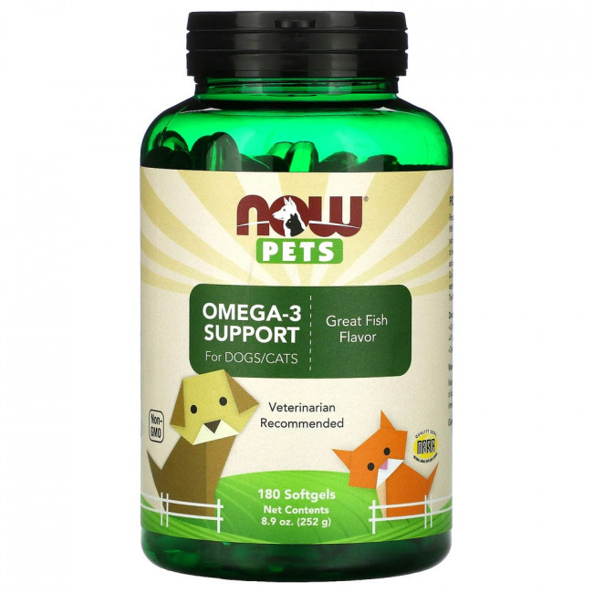 NOW Foods, Pets, омега-3 для собак и кошек, отличный рыбный вкус, 180 мягких таблеток