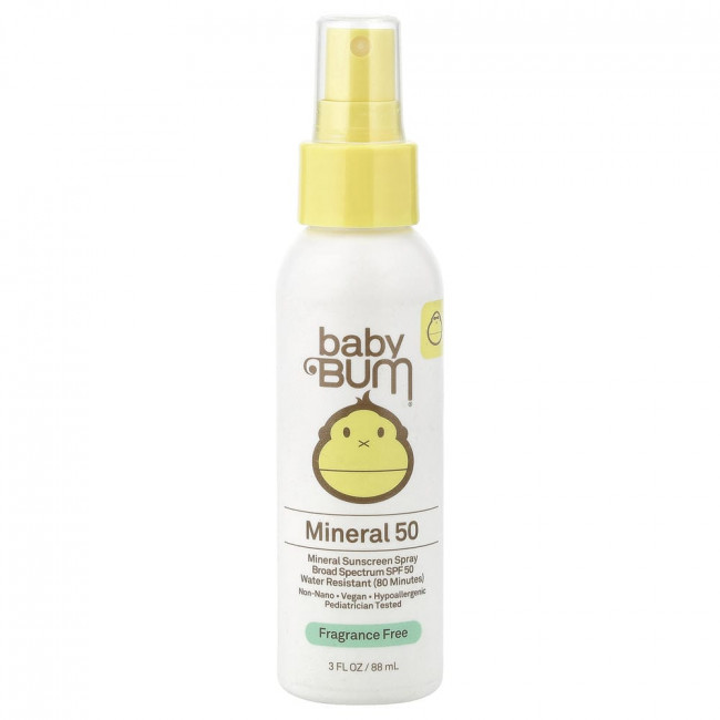 Солнцезащитный спрей Sun Bum, Baby Bum, минеральный, SPF 50, без отдушек, 88 мл (3 жидких унции)