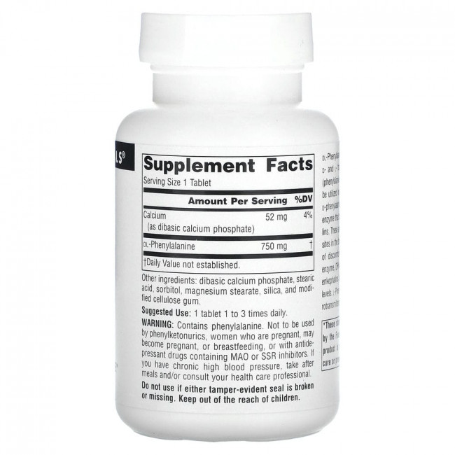 Source Naturals, DLPA (DL-фенилаланин), 750 мг, 60 таблеток