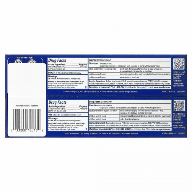 Arm & Hammer, Advance White, Extreme Whitening Toothpaste, Clean Mint, Twin Pack, 6.0 oz (170 g) Each
