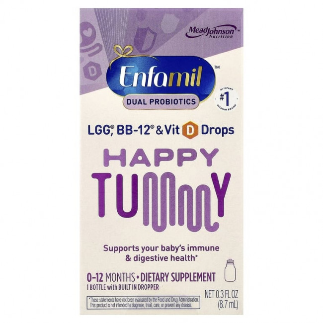 Enfamil, Happy Tummy, добавка для детей 0–12 месяцев, 8,7 мл (0,3 жидк. унции) Enfamil, Happy Tummy, добавка для детей 0–12 месяцев, 8,7 мл (0,3 жидк. унции)