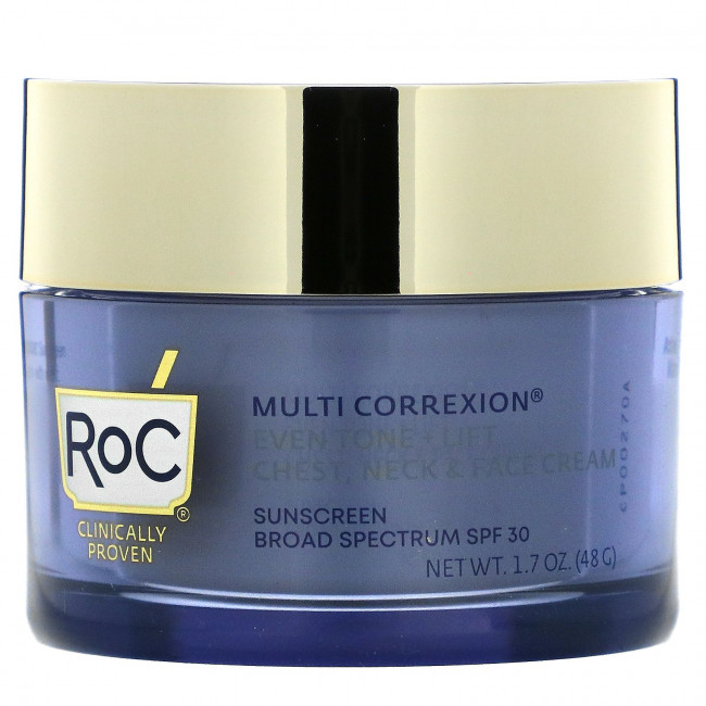RoC, Multi Correxion, Ровный тон + Подтяжка, Крем 5 в 1 для груди, шеи и лица, SPF 30, 1,7 унции (48 г) RoC, Multi Correxion, Ровный тон + Подтяжка, Крем 5 в 1 для груди, шеи и лица, SPF 30, 1,7 унции (48 г)