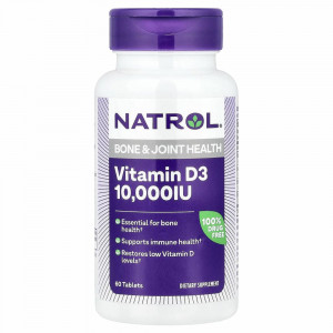 Natrol, витамин D3, здоровье костей и суставов, максимальная сила действия, 10 000 МЕ, 60 таблеток Natrol, витамин D3, здоровье костей и суставов, максимальная сила действия, 10 000 МЕ, 60 таблеток