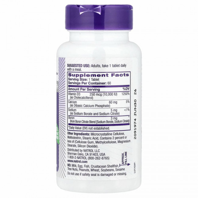 Natrol, витамин D3, здоровье костей и суставов, максимальная сила действия, 10 000 МЕ, 60 таблеток
