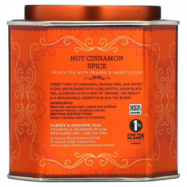 Harney & Sons, черный пряный чай с корицей, апельсином и сладкой гвоздикой, 30 пакетиков, 75 г (2,67 унции)