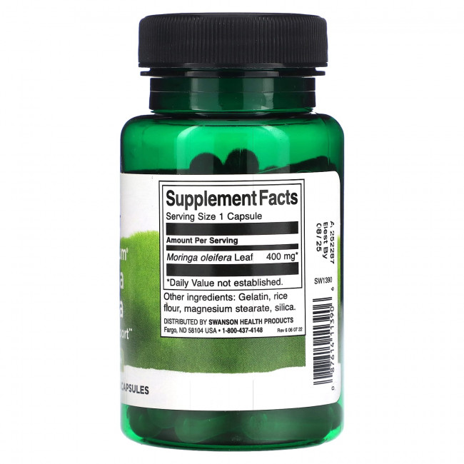 Swanson, Моринга масличная (Moringa Oleifera) полного спектра, 400 мг, 60 капсул Swanson, Моринга масличная (Moringa Oleifera) полного спектра, 400 мг, 60 капсул