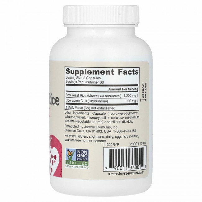 Jarrow Formulas, Красный дрожжевой рис + кофермент Q10, 120 капсул