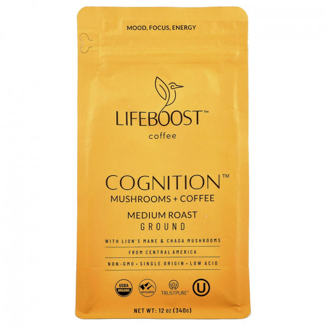 Lifeboost, Cognition™, грибы + кофе, молотый, средняя обжарка, 340 г (12 унций)