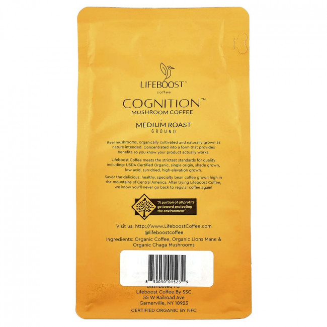 Lifeboost, Cognition™, грибы + кофе, молотый, средняя обжарка, 340 г (12 унций)