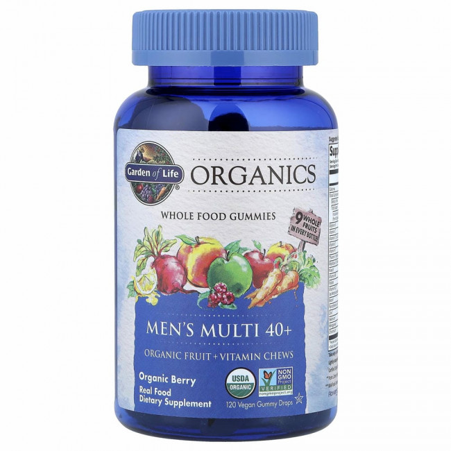 Garden of Life, MyKind Organics, мультивитаминный комплекс для мужчин 40+, органические ягоды, 120 веганских жевательных таблеток