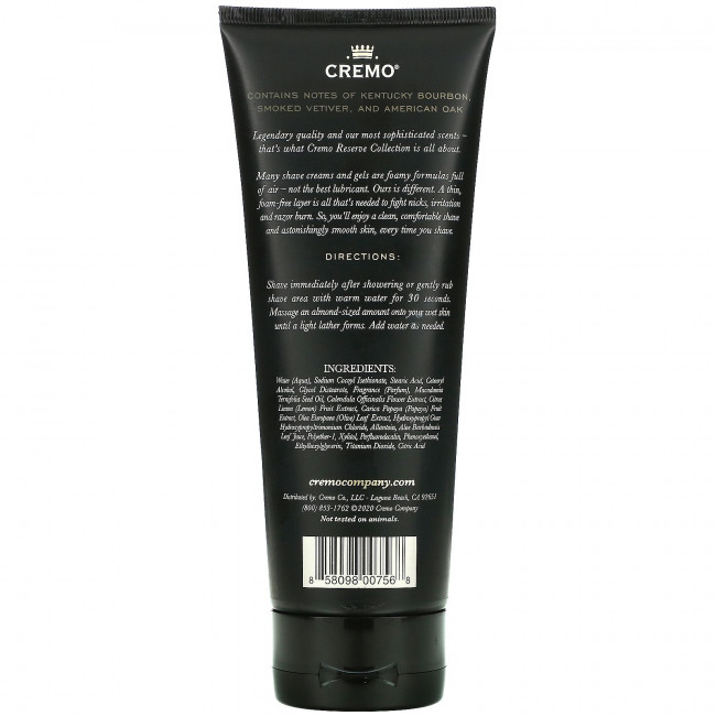 Cremo, Reserve Collection Shave Cream, No. 13, Distiller's Blend, 6 fl oz (117 ml) Cremo, Reserve Collection Shave Cream, No. 13, Distiller's Blend, 6 fl oz (117 ml)