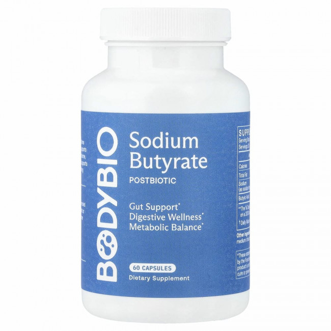 BodyBio, бутират натрия, 60 капсул без ГМО