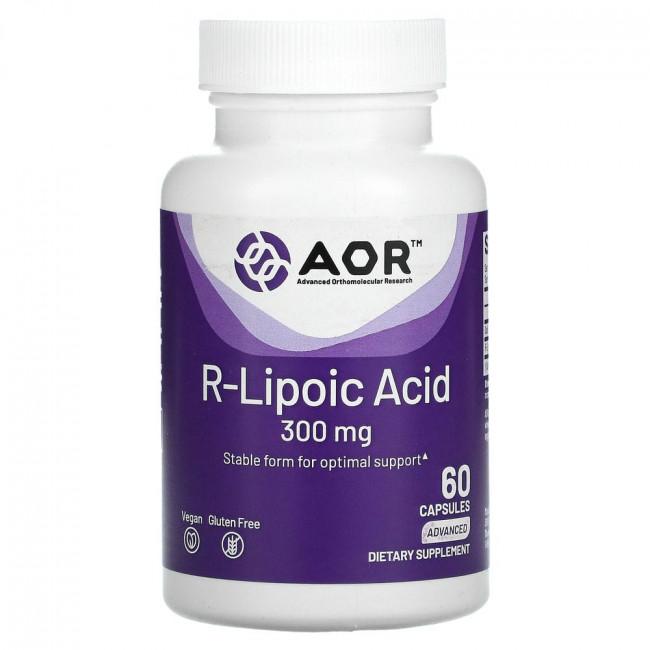 Advanced Orthomolecular Research AOR, R-липоевая кислота, 300 мг, 60 растительных капсул
